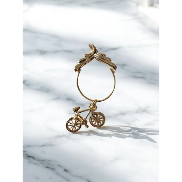 Minature Gold Tone Bicycle Charm Pendant with Gold Tone Scarf Ring. - Picture 1 of 4